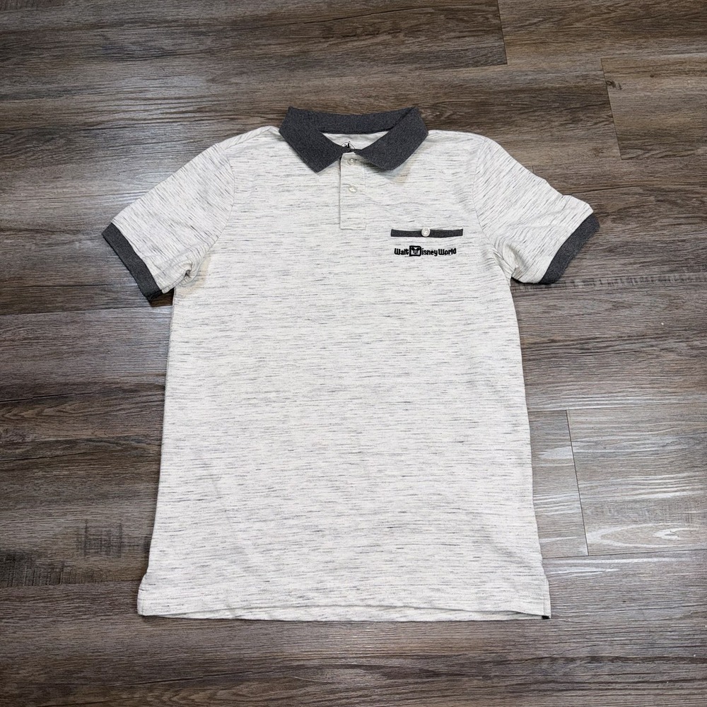 Disney Shirt Mens S Short Sleeve Gray White Embroidered Mickey Mouse Logo Polo